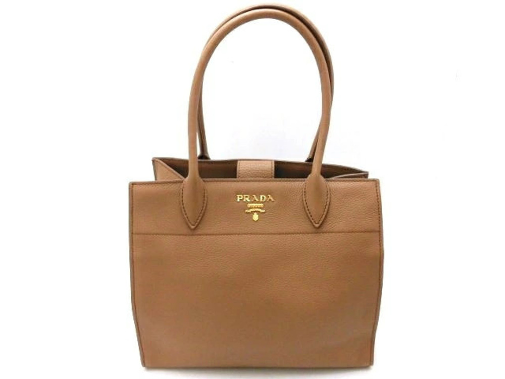 Prada Tote Tessuto Saffiano Bag Shoulder Calfskin Caramel Tan